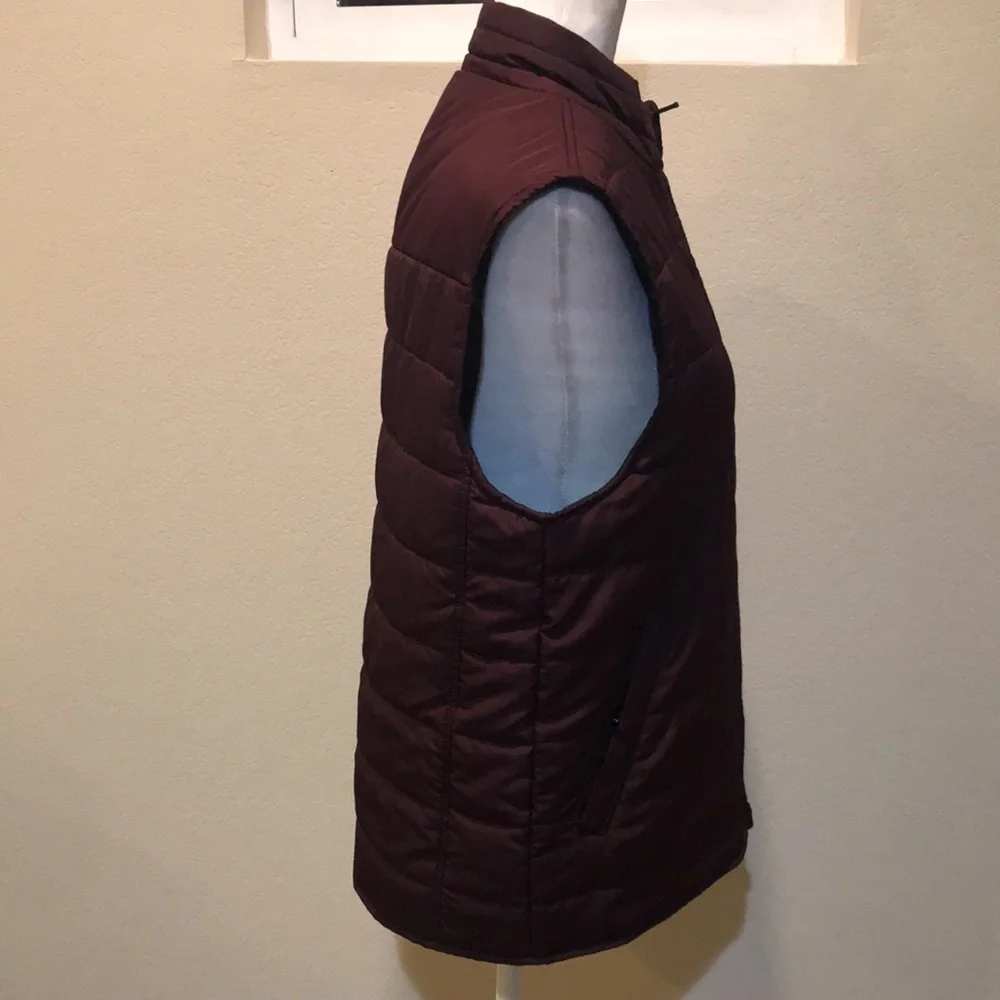 Marc Anthony Burgundy Puffer Vest Snap Side Pockets Velcro Close Inner Pocket-S